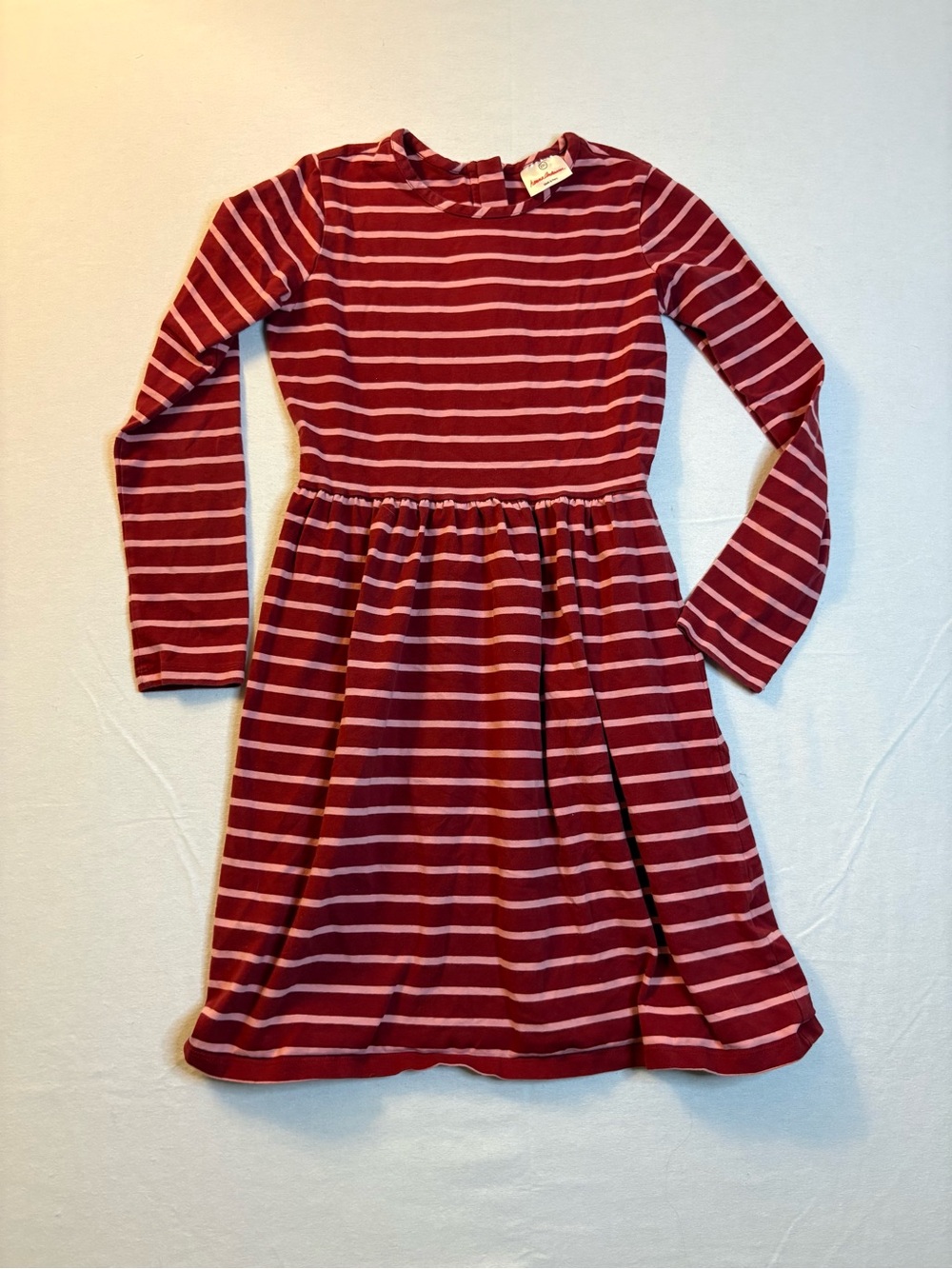 Hanna Andersson Burgundy and Pink Striped Long-Sleeve Dress
